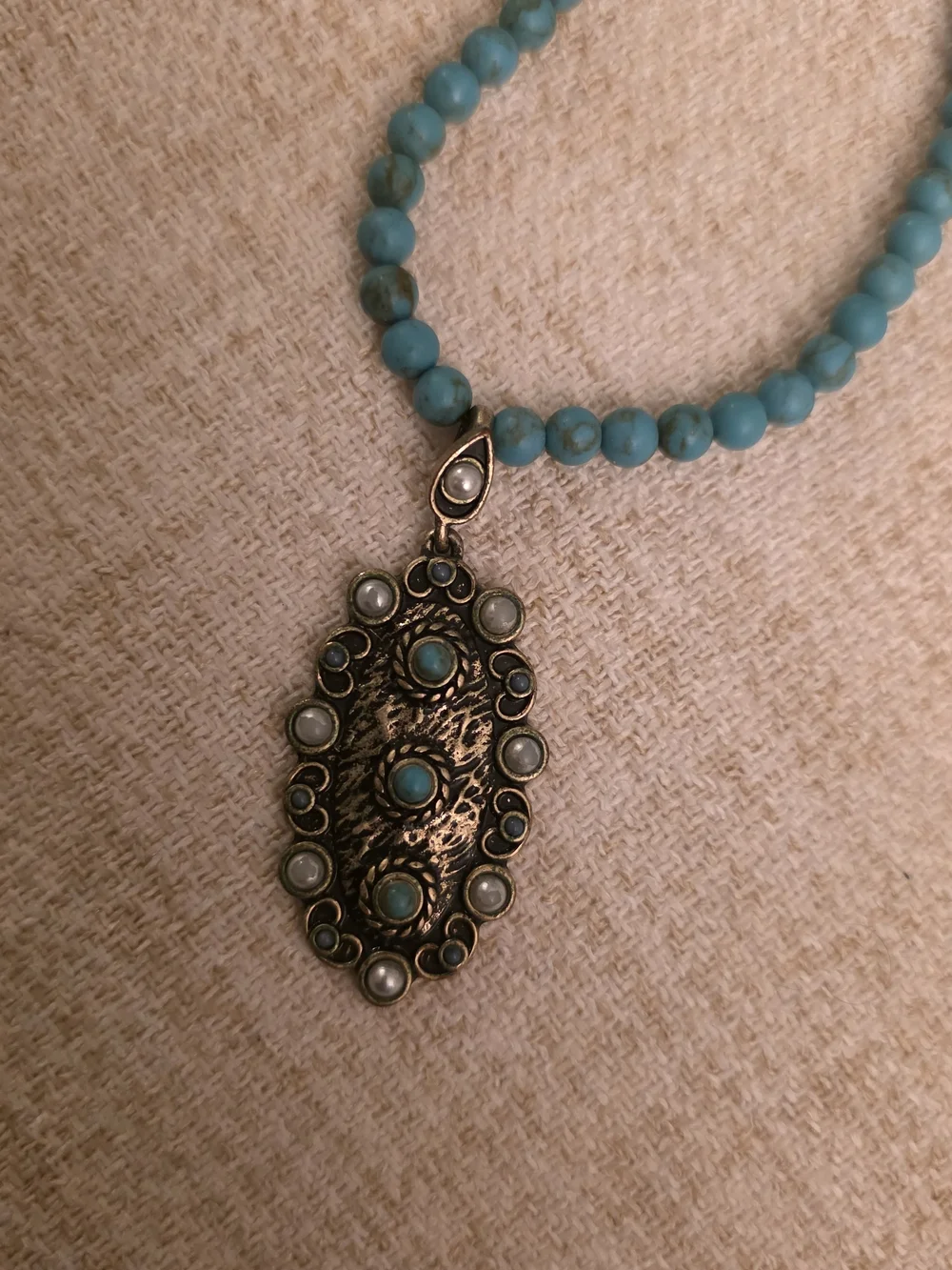 Lucky Brand Turquoise Beaded Pendant Necklace 19” Boho Southwestern